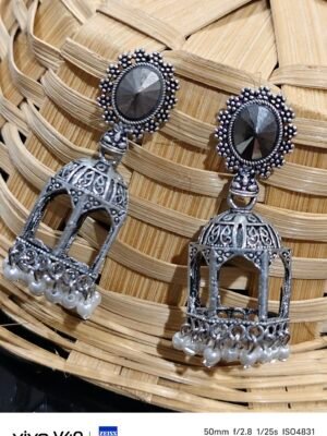 Oxidised jhumki earrings for ethnic wear