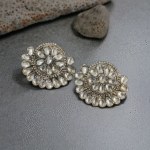Semi floral kundan oxidised studs front view