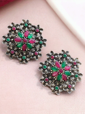 German silver pink and green kundan studs