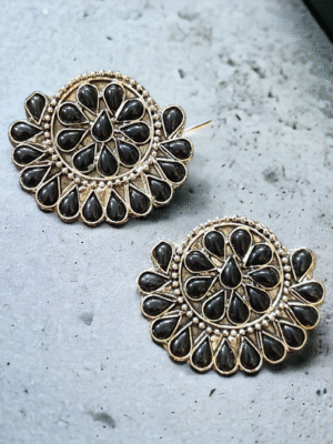 Oxidised kundan floral stud earrings for festive wear