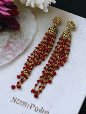 Oxidised pearl hanging earrings with mirror detailing