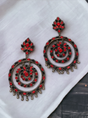 Red and black oxidised earrings statement piece