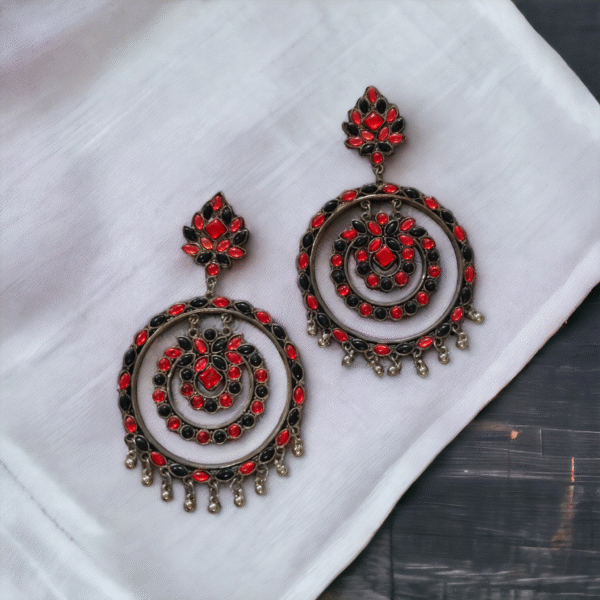 Red and black oxidised earrings statement piece