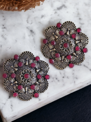 Rani pink stone earrings German silver style