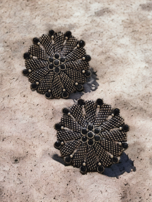 German silver earrings with black stone center