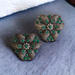 German silver green stone stud earrings
