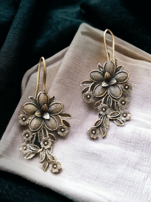 Oxidised floral hanging earrings handmade design