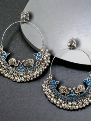 Peacock chandbali earrings oxidised ethnic design