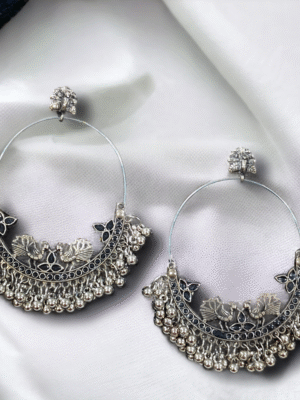 Oxidised silver peacock chandbali festive earrings