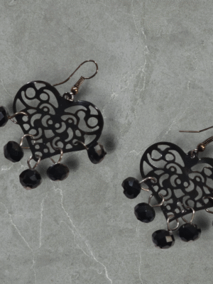 Black Heart Mesh Danglers - lightweight fashion earrings