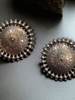 Oxidized Damask Earrings Studs - lightweight fashion earrings