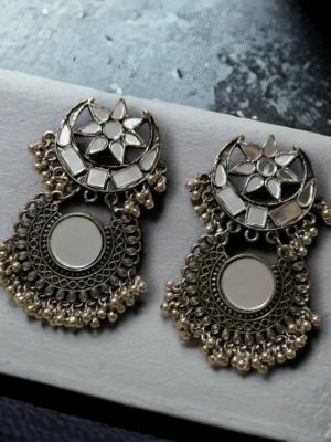 Crescent Moon Mirror Oxidized Earrings - lightweight fashion earrings