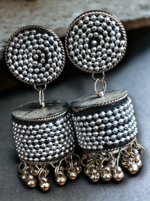 silver oxidized jhumka earrings