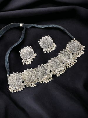 lotus oxidized necklace set with earrings