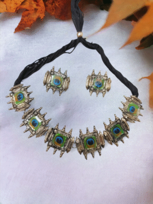 Peacock oxidized necklace set with earrings
