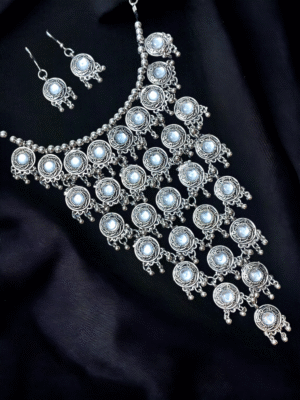 Afghani long oxidized necklace set