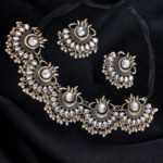 Crescent moon oxidized necklace with earrings