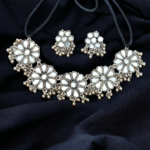 Floral mirror oxidized necklace and earring set