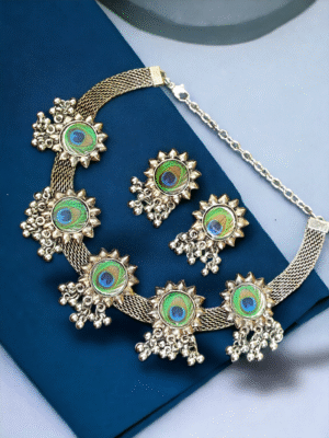 Peacock oxidized necklace and earrings
