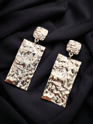 Stylish distress pattern silver statement earrings perfect for everyday wear or festive sparkle.