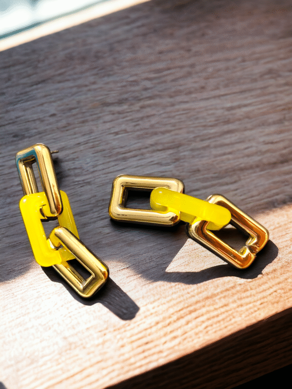 yellow golden link chain earrings