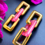 pink and gold link earrings