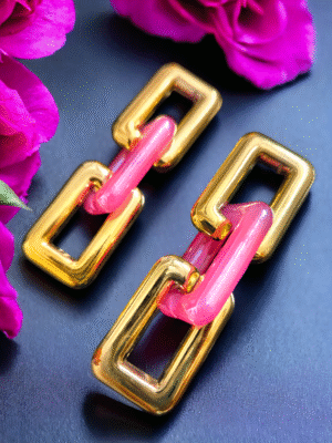pink and gold link earrings