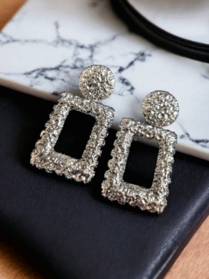 square silver distressed earrings