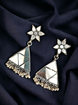 mirror floral oxidized earrings