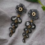 korean floral crystal drop earrings