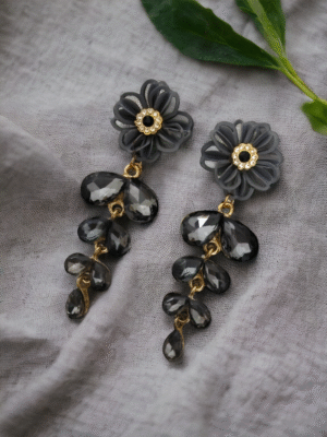 korean floral crystal drop earrings