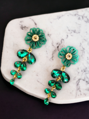 korean floral crystal earrings
