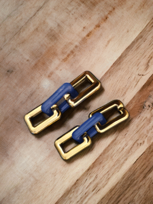 navy blue gold link earrings