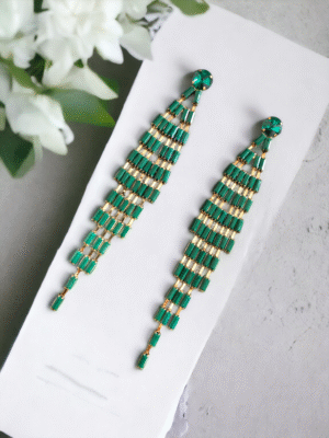korean green stone drop earrings