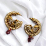 crescent moon peacock pearl earrings