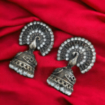 oxidized peacock jhumkis with pearls