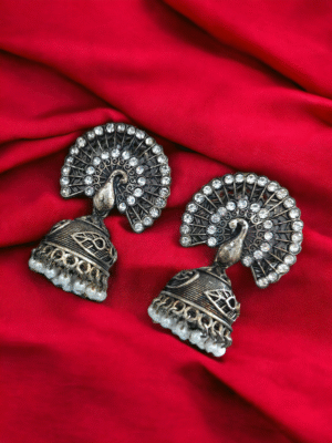 oxidized peacock jhumkis with pearls