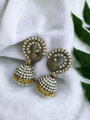 golden peacock jhumka earrings