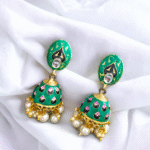 green stone pearl jhumki earrings