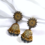 floral meenakari jhumkis with pearl drop