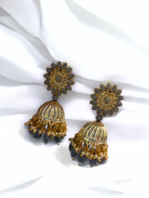 floral meenakari jhumkis with pearl drop