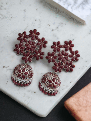 floral jhumki earrings with intricate design