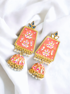 meenakari jhumki earrings with pearl drop