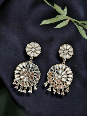 oxidized mirror earrings silver finish