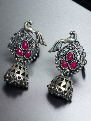 peacock design oxidized jhumki earrings