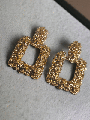 golden square distress earrings