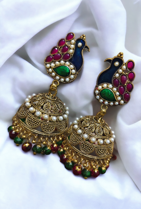 peacock pearl jhumkis ethnic style