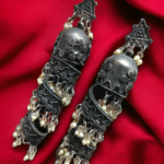 spiral long oxidized jhumki earrings