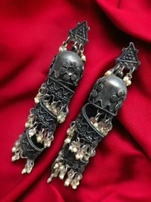 spiral long oxidized jhumki earrings