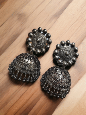 chunky oxidized jhumki earrings